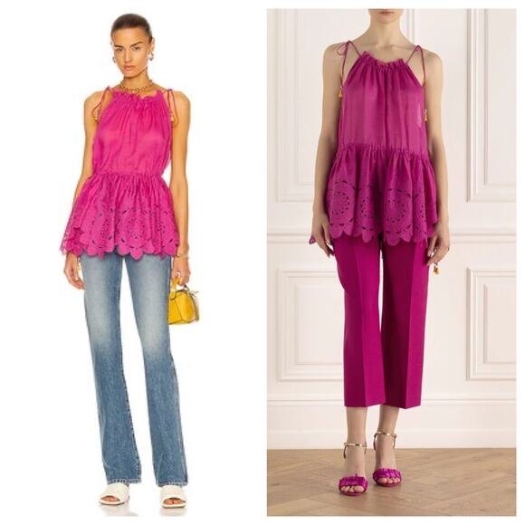 Zimmermann Tops - ZIMMERMANN Teddy Scallop Broderie Anglaise Tie Tunic Top Size 2 in Fuchsia NWOT